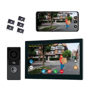 2pin-Wired 2MP HD Indoor 10" WiFi Monitor Smart Home Video Doorbell Intercom System, Remote APP Phone Unlock Video Record Motion Detect 2-Way Talk IR Camera Door Bell 1x doorbell + 1x 10in Monitor