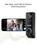 Philips Security Video Doorbell Camera (Chime Included), No Monthly Fee, Dual Cameras 2K FHD with Motion Detection, 2-Way Audio, Supports Alexa & Google Assistant, Battery/Wired Powered