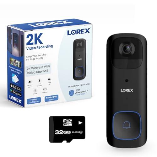 Lorex 2K Wireless WiFi Smart Video Doorbell Camera w/No Subscription Fee - Smart Security Lighting, Night Vision, Battery-Powered, Motion Detection (Black)