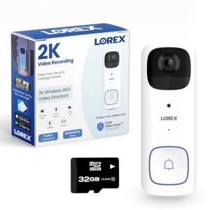 Lorex 2K Wireless WiFi Smart Video Doorbell Camera w/No Subscription Fee - Smart Security Lighting, Night Vision, Battery-Powered, Motion Detection (White)