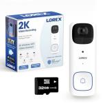 Lorex 2K Wireless WiFi Smart Video Doorbell Camera w/No Subscription Fee - Smart Security Lighting, Night Vision, Battery-Powered, Motion Detection (White)