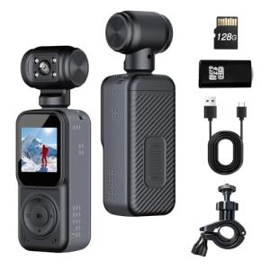 4K Body Camera with SD Card Reader, Pocket POV Camcorder, Pocket Camera ,Video & Audio vlogging Cam,4K/60FPS with 270° Rotating Lens, Strap ,EIS Stabilization for Travel,Meeting, and Daily Use (128GB)