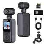 4K Body Camera with SD Card Reader, Pocket POV Camcorder, Pocket Camera ,Video & Audio vlogging Cam,4K/60FPS with 270° Rotating Lens, Strap ,EIS Stabilization for Travel,Meeting, and Daily Use (128GB)