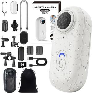 DENGWANG HD Action Camera, Motorcycle Camera, |POV Pro| Maximum 180-Minute Battery Life, 4K/1080P Magnetic Hands Free Body Cameras for Cycling, Diving, Vlogging and Pet Recording (White, 4K)