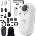 DENGWANG HD Action Camera, Motorcycle Camera, |POV Pro| Maximum 180-Minute Battery Life, 4K/1080P Magnetic Hands Free Body Cameras for Cycling, Diving, Vlogging and Pet Recording (White, 4K)