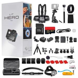 GoPro LIT Hero 4K Lightweight Compact Action Camera (Go Pro Hero LIT) | Built-in LED Light | HyperSmooth Stabilization | for Vlogging Sports & Travel + 50 Piece Accessory Kit + 128GB Card + More