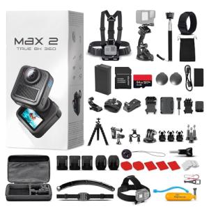 GoPro MAX 2 8K 360 Action Camera (MAX2) - Swappable Replaceable Lenses | HyperSmooth Stabilization | Waterproof 5m | POV Mode for Travel & Vlogging with 50 Piece Accessory Kit + 64GB Card + More