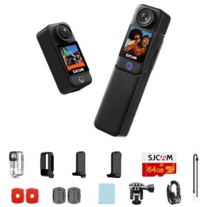 SJCAM C300 4K Action Camera with 6-Axis Stabilization, 30M Waterproof, Dual Touch Screen, Helmet Mount Kit - Portable Body Camera for Vlogging, Live Streaming, Sports - Includes Accessories (Black)