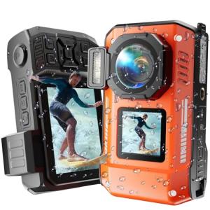 8K Underwater Camera - MaxMango 70MP 33FT Waterproof Camera with 64G Card - Underwater Digital Camera for Snorkeling Floatable Dual-Screen Selfie 2500mAh Battery Point and Shoot Digital (Orange)
