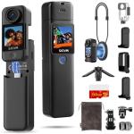 SJCAM C300 Vlogging Combo, 4K Pocket Action Camera,7Hour Power,6-Axis Stabilization,Dual-Touch Screen 154° Wide FOV Video Body Camera,Waterproof,for Vlogging YouTube Creators,Black 64G Card,Gifts