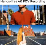 SJCAM C200 Action Camera 4K, POV Pocket Camera,Waterproof, Stabilization, Wide FOV Wearable Portable Vlogging Camera, Built-in Spkr & Mic for Vlogging, Black