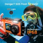 8K Underwater Camera - MaxMango 70MP 33FT Waterproof Camera with 64G Card - Underwater Digital Camera for Snorkeling Floatable Dual-Screen Selfie 2500mAh Battery Point and Shoot Digital (Orange)