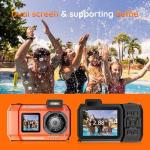 8K Underwater Camera - MaxMango 70MP 33FT Waterproof Camera with 64G Card - Underwater Digital Camera for Snorkeling Floatable Dual-Screen Selfie 2500mAh Battery Point and Shoot Digital (Orange)