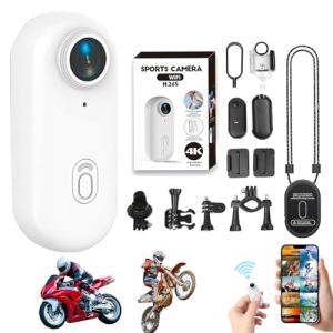 MGSTN Mini 120° 4k Camera for Recording, POV Pro Body Cam, HD 1080p/4k Mini Wearable Body Adventure Action Cameras with Audio Video, for Vlogging Cycling Diving (White, 4K)