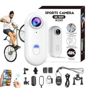 MGSTN The Snap Cam, Snapcam Baseball, Handsfree POV Pro 4k Camera, HD 1080p/4k Mini Wearable Body Adventure Action Cameras with Audio, Video, Mount Anywhere, for Vlogging, Cycling, Diving (White, 4K)