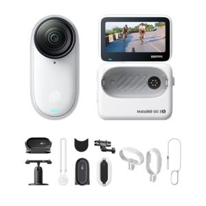 Insta360 GO 3S Cycling Multiview Bundle - 64 GB White 4K Tiny Portable Vlogging Camera, Hands-Free POVs, Mount Anywhere, Stabilization, 140 Min Battery Life, 10m Waterproof, Pet POV, White
