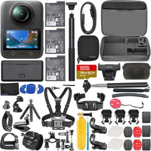 DJI Osmo 360 Adventure Combo, 360 Camera with 1-Inch 360° Imaging, Extended Battery Life with 3 Batteries, Native 8K 360° Video Bundle with 128GB Memory, Card Reader + 50 Piece Accessory Kit