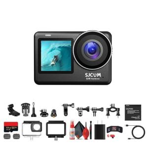 SJCAM SJ10 Pro Dual Screen Action Camera with 6‑Axis Stabilization, Dual Displays, and Audio Recording, Bundle Including: 64GB Micro SD Card, Card Reader, Card Wallet, and USB‑C Adapter