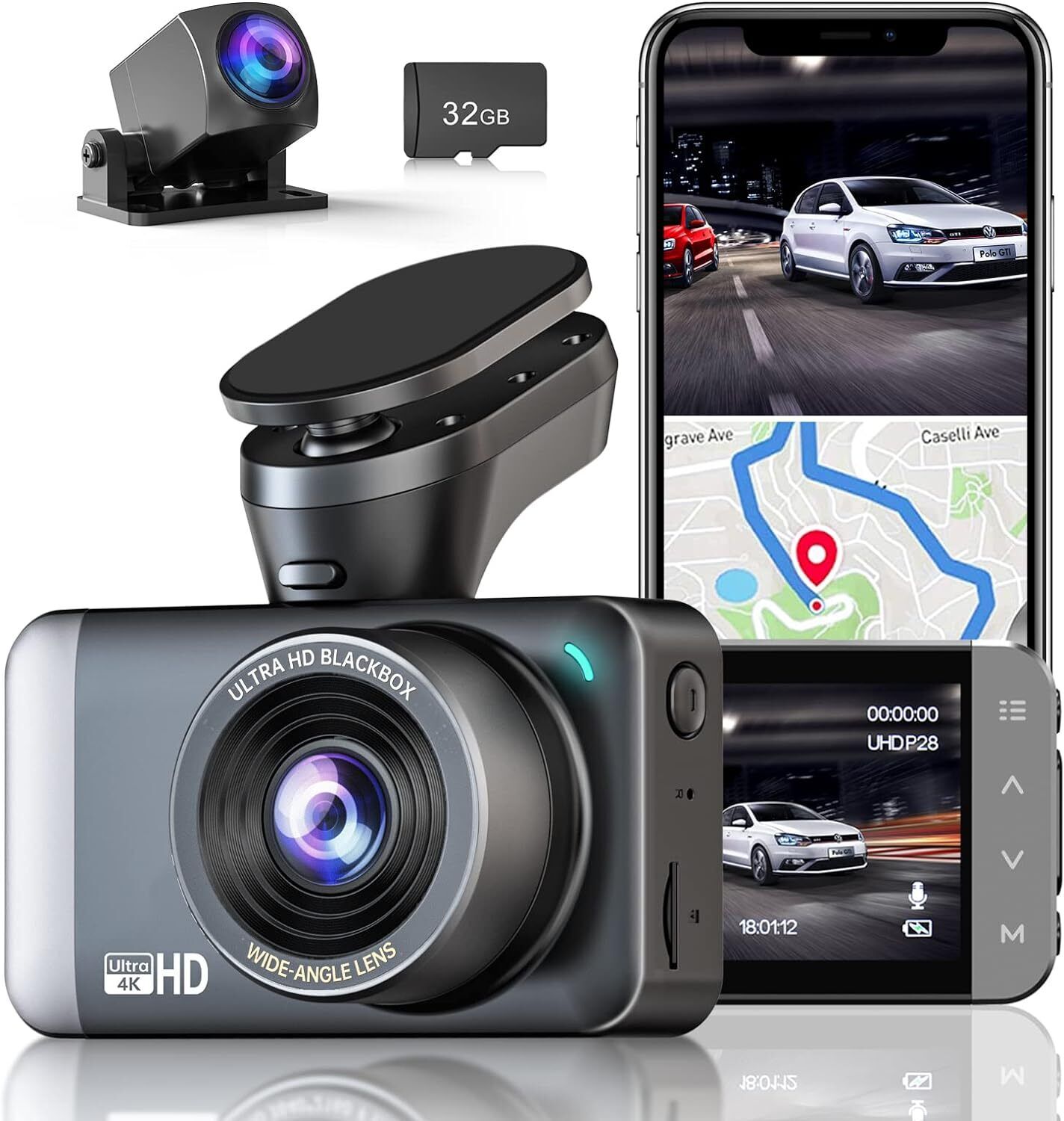 D530 4K Dash Cam Dual Front/Rear WiFi GPS 3