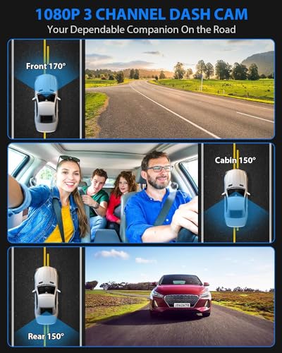 Triple Dash Cam with 32GB Card, HDR