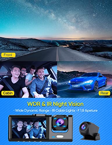 Triple-channel 1080P Car Dash Cam with Night Vision