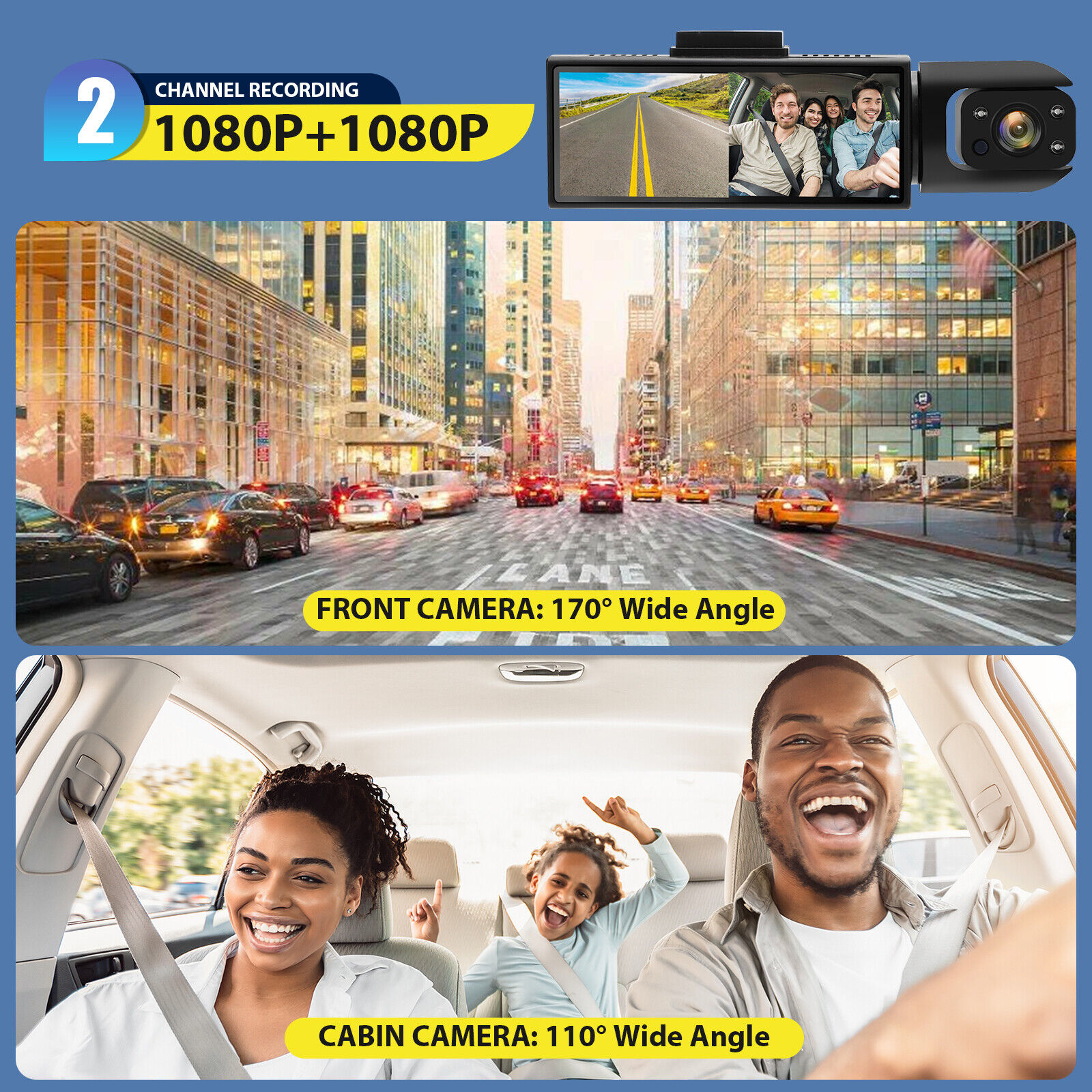 1080P Dual Lens Car Dash Camera with G-Sensor