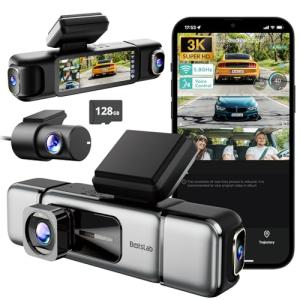 3K 4 Channel Dash Cam, 560° All-Sides View, Front and Rear Inside Car Camera with 3.18”Touch Screen, Dash Camera 24/7 Parking Mode, Built-in GPS 5.8G WiFi Night Vision Voice Control, Free 128GB Card