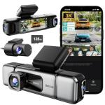 3K 4 Channel Dash Cam, 560° All-Sides View, Front and Rear Inside Car Camera with 3.18”Touch Screen, Dash Camera 24/7 Parking Mode, Built-in GPS 5.8G WiFi Night Vision Voice Control, Free 128GB Card