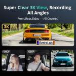 3K 4 Channel Dash Cam, 560° All-Sides View, Front and Rear Inside Car Camera with 3.18”Touch Screen, Dash Camera 24/7 Parking Mode, Built-in GPS 5.8G WiFi Night Vision Voice Control, Free 128GB Card