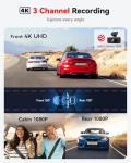 REDTIGER F17 4K 3 Channel Dash Cam, 5GHz WiFi Built-in GPS with 64GB Card, 2160P+1080P+1080P Front and Rear Inside, Triple Car Camera with 3 Inch Screen, IR Night Vision, G Sensor, WDR, Parking Mode