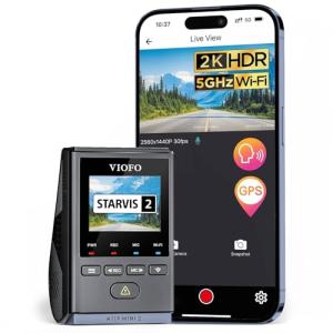 VIOFO Dash Cam A119 Mini 2, STARVIS 2 Sensor, 2K 60fps/HDR 30fps Voice Control Car Dash Camera with 5GHz Wi-Fi GPS, Night Vision 2.0, 24H Parking Mode, Supercapacitor, Support 512GB Max