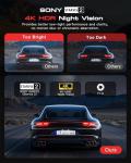 3 Channel 4K Dash Cam, Dash Camera for Cars with STARVIS 2 HDR Night Vision, 4K+1080P+1080P Front Inside and Rear Triple Car Camera, GPS, 24H Parking Mode, Free 64GB Card