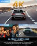 OMBAR T1 4K 3 Channel Dash Cam, STARVIS 2 IMX678 Sensors, Free 128GB Card, 2025 New Full Color HDR Night Vision, 4K+1080P+1080P Triple Car Camera,5G WiFi, 24H Parking Mode, Support 512GB Max