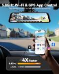 WOLFBOX G850 PRO 4K Mirror Dash Cam with ADAS and BSD, Smart Rear View Mirror with 5.8GHz WiFi, Voice Control, 12 inches Rear View Mirror Camera Includes 64GB Card, GPS, G-Sensor, Loop Recording