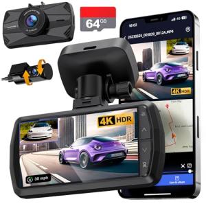 YEECORE 4K Dash Cam Front and Rear, Built-in WiFi GPS, 3.3"IPS Screen, HDR Night Vision Car Dash Camera, for App Control, G-Sensor, Loop Recording, Accident Record, Parking Monitor, Support 512GB Max