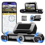 AZDOME 360° 4 Channel Dash Cam, Built-in 128GB eMMC, 2K+1080P*3 Dashcam Front and Rear Inside Left Right, Voice Control, 5G WiFi Dash Camera for Cars with 4 Adjustable Lenses, IR Night Vision, M660