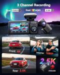 REDTIGER F17 Elite 4K 3 Channel Dash Cam, STARVIS 2 IMX678 & IMX675, 128GB Card, Full Night Color, 4K+2.5K+1080P Front and Rear Inside, Touch Screen, Voice Control, 5GHz WiFi 6, GPS, HDR, Parking Mode
