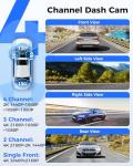 AZDOME 360° 4 Channel Dash Cam, Built-in 128GB eMMC, 2K+1080P*3 Dashcam Front and Rear Inside Left Right, Voice Control, 5G WiFi Dash Camera for Cars with 4 Adjustable Lenses, IR Night Vision, M660
