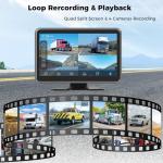 Losuudy 4 Channel Backup Camera Dash Cam System for Trucks, RVs, Trailers, Carplay & Android Auto, 10'' Touch Screen Monitor, 4 HD1080P Wired Rearview Reverse Cameras with Night Vision, IP68-rated.
