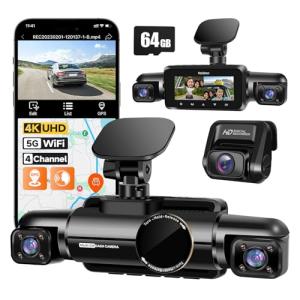 Neideso 360° Dash Cam Front, Rear and Inside, 4 Channel 3K+3*1080P, 5GHz Wi-Fi GPS, Voice Control, 4K+1080P*2 Dash Camera for Cars, CPL Filter, Free 64GB SD Card, Night Vision, 24H Parking Mode(N700)
