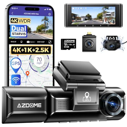 AZDOME M550 Max 4K 3 Channel Dash Cam, Dual STARVIS Sensors, 4K+2.5K+1080P Front and Rear Inside Triple Car Camera, Built-in WiFi GPS, 64GB Card Included, IR Night Vision, WDR, 24H Parking Mode