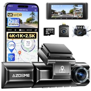 AZDOME M550 Max 4K 3 Channel Dash Cam, Dual STARVIS Sensors, 4K+2.5K+1080P Front and Rear Inside Triple Car Camera, Built-in WiFi GPS, 64GB Card Included, IR Night Vision, WDR, 24H Parking Mode