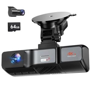 OVAMAN 4K+1080P+1080P 3 Channel Dash Cam Front and Rear Inside with Free 64GB Card,3.2 Inch Screen Dash Camera for Cars,5.8GHz WiFi Built-in GPS, IR Night Vision Dashcam,24H Parking Mode,G-Sensor