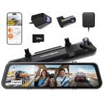 WOLFBOX G900 Tripro Cabin Version 3 Channel 4K Rear View Mirror Camera, STARVIS 2 IMX678 Night Vision,4K+1080P+2.5K Front Inside and Rear Mirror Dash Cam,5.8GHz WiFi,Voice Control,Includes 256GB Card