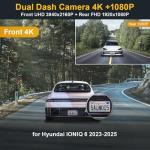 Fitcamx Front 4K+Rear 1080P Dash Cam Adapts for Hyundai IONIQ 6 2023 2024 2025 Limited SEL (Has Auto-Dimming), OEM Style, Dual HD Video, WiFi & APP, Loop Recording, G-Sensor, Easy to Use, 128GB Card