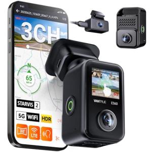 Vantrue E360 Plus 3 Channel 360 Degree WiFi Dash Cam, Dual STARVIS 2, Triple1944P Front Rear and Inside Dashcam, HDR IR Night Vision, GPS, Touchscreen, 24/7 Parking Mode, LTE Support, Support 1TB Max