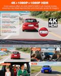 4K Dash Cam Front and Rear, 4K+1080P*3 Dash Camera for Cars,STARVIS 2 Sensor, Include 128GB SD Card,24 Hrs Parking Mode, 5G WiFi, GPS, Voice Control, Loop Recording, 512GB Support, APP Control
