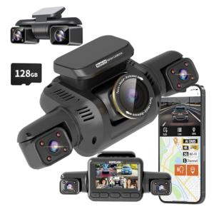 360° View 5 Channel Dash Cam Front and Rear with AI Driver Monitor System DMS, 4K Dash Camera for Cars, Built-in GPS WiFi Night Vision, Dashcam with 128G Card, 24/7 Parking Monitor Mode, V8 Ultra-5CH