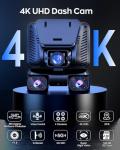 4K Dash Cam 360° View,4 Channel Front and Rear Dash Camera for Cars,Built-in 5GHz Wi-Fi GPS, Voice Control, Free 128G Card,Night Vision,24H Parking Mode,G-Sensor