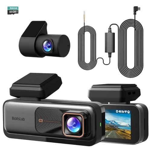 BOTSLAB 4k Dash Cam Front and Rear, 24/7 Parking Monitor with Hardwired Kit, 170° Ultra Wide Dashcam, ADAS, IMX415 Sensor, Night Vision, WDR, Loop Recording, 5G/2.4G WiFi & GPS, Free 64GB Card